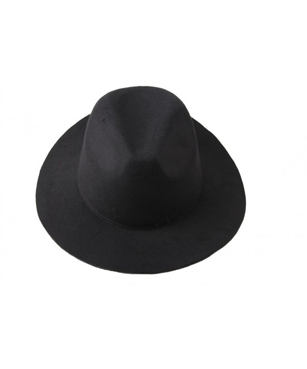 Dantiya Women's Large Brim Casual Felt Hat Fedoras Cap - Black - CW124EJO9UB