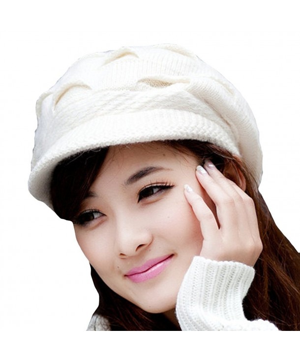 Winter Warm Slouchy Knit Fluffy Beanie Cap Crochet Rib Brim Hat for Women Girls White - CC11PKD3Z3X