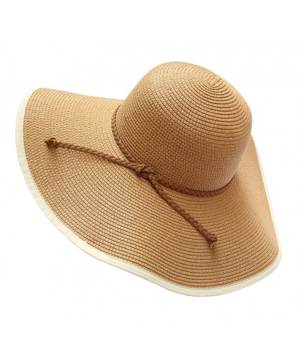 Urban CoCo Women's Summer Straw Sun Hat Floppy Large Wide Brim Beach Cap - Khkai - CC184RH6GTM