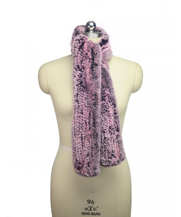 MEEFUR Women Winter Soft Wrap Real Rex Rabbit Fur Long Scarves - Pink - CO12IJ4GDAP