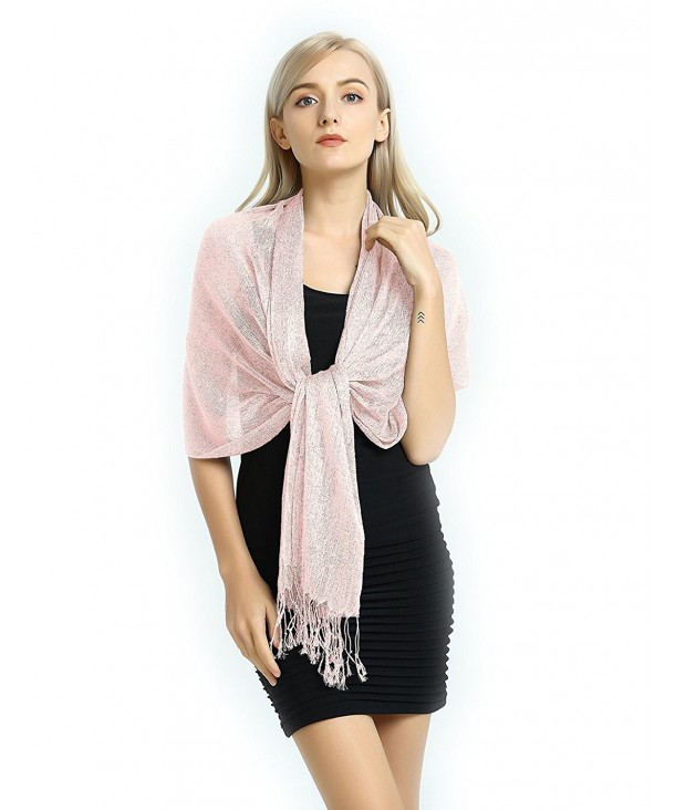 Party Queen Women Wedding Evening Wrap Shawl Metallic Scarf with Fringe - Champagne Pink-bling - CS187IIOY8Q