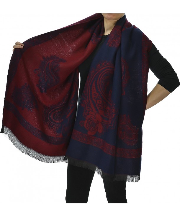 Hand By Hand Aprileo Women's Reversible Scarf Woven Wrap Paisley Shawl Thick - 04 Burgundy Navy - CF186KDZ5AY