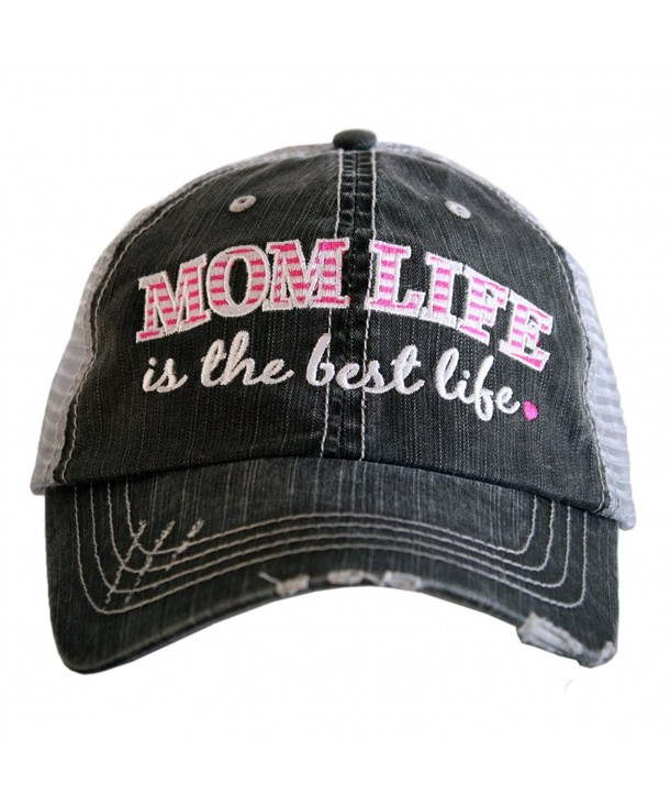 Katydid Mom Life Is The Best Life Women's Distressed Grey Trucker Hat - Pink - C9183QWRH2L