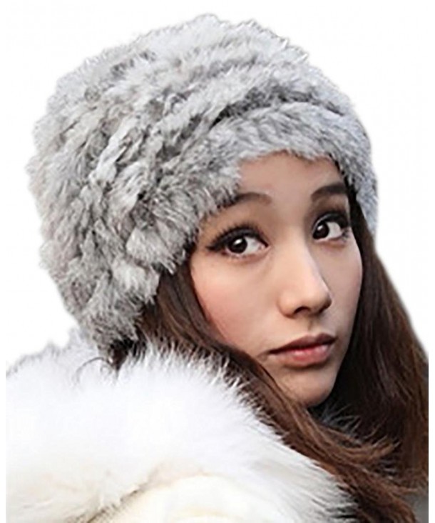 Veenajo Womens Winter Hat Knitted Rabbit Fur Hats Beanie Hats - Grey - CC12O7IKH5G
