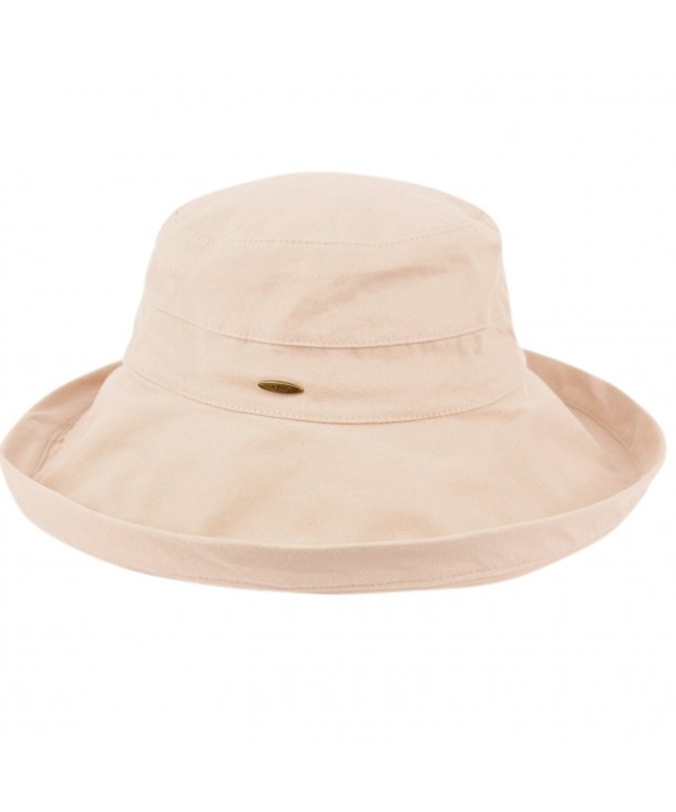 Women's Cotton Big Brim Hat with Inner Drawstring and UPF 50+ Rating - A Khaki - C7183KAZHXA