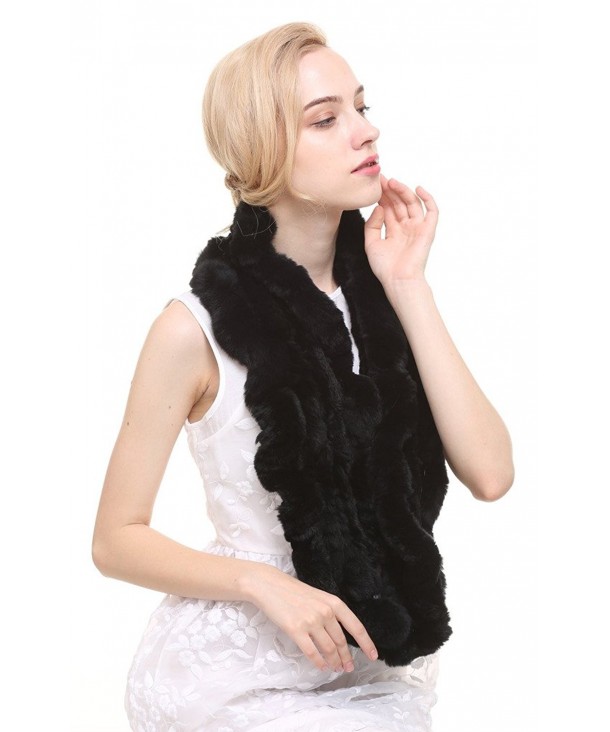 Vogueearth Women'Real Knitted Rabbit Fur Winter Warmer Scarf - Black - CS11ACL2EST