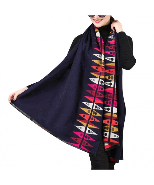 ShungFun Painting Cashmere Pashmina Headwear - Dark Blue - CN12O62LGTJ