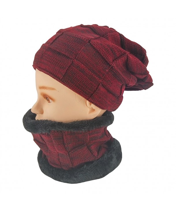 Ledamon Winter Slouchy Beanie Cable Knit Skull Hat Warm Scarf Thick Ski Cap For Men Women - Wine Red/Unisex - CC186SX20TO