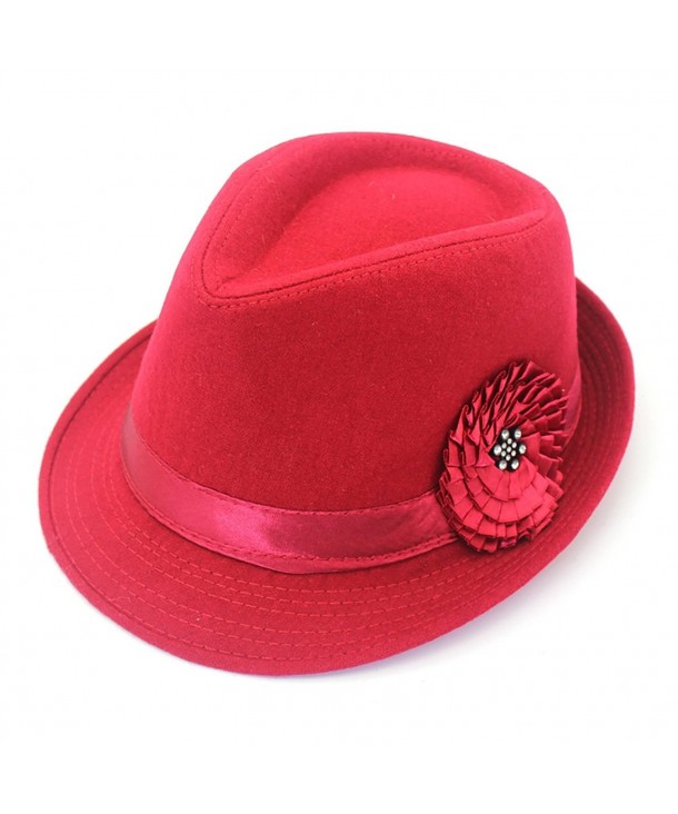 Women Vintage Top Hat Party Cap Trilby Classic Flower Elegant Panama Hat Retro Warm Bowler Hat - Red - CU186RCW22G