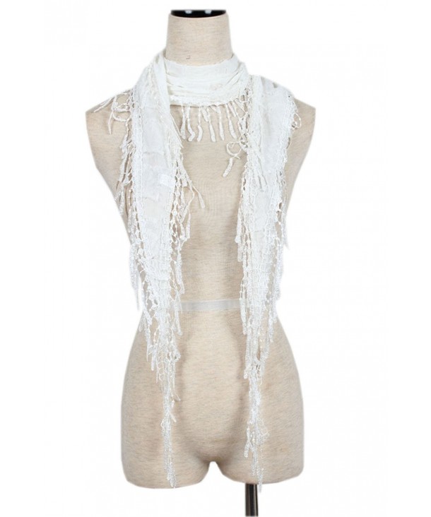 METERDE Women's Long Slim Tassel Cotton Neck Scarf Soft Knit Wrap - White - CQ124H3SDPB