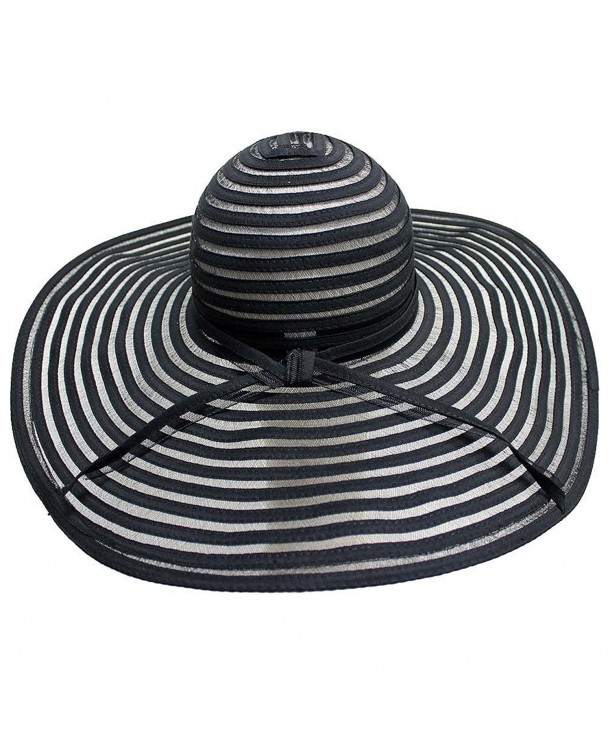 Black & Sheer Striped Wide Brim Floppy Hat - CW11JCGRP1R