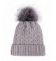 LRKC Women Winter Faux Fur Pompom Knit Sherpa Lined Beanie Hat - Grey Beanie With Fur Pom - C7188L7THQ4