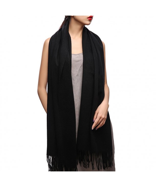 Winter Cashmere Wool Scarf Shawl- Oversized Wrap Scarves For Women FURTALK Designed - Black - CD17XWDAAMQ