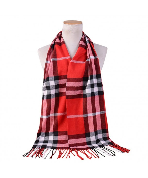 Spring fever Classic Plaid Noble Style Cashmere Feel Winter Warm Tartan Scarf - Red White - CM12O58B868