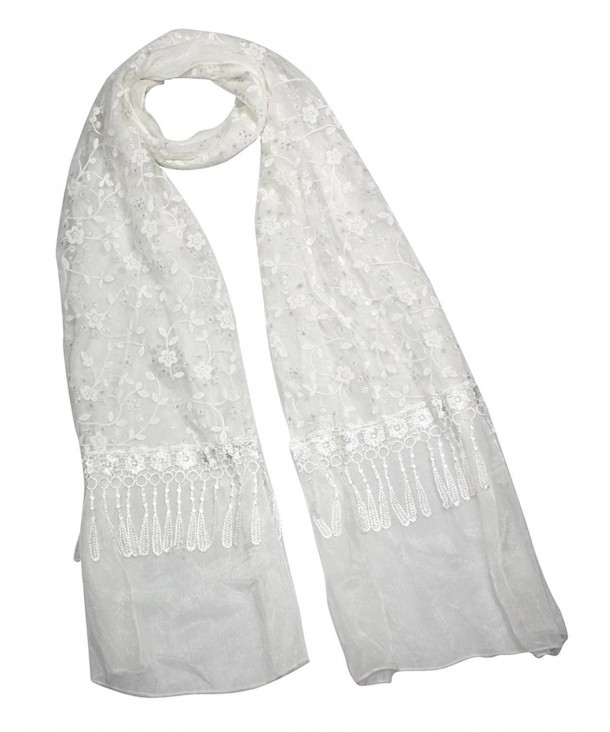 Dahlia Women's Evening Wrap Shawl Scarf - Shining Floret Embroidered Lace - White - CQ110NBOCFR