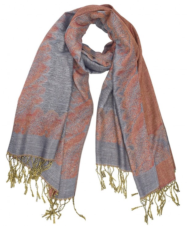 Peach Couture Women's Ravishing Reversible Jacquard Paisley Shawl Wrap Pashmina - Grey/ Rust - C61875LY90R