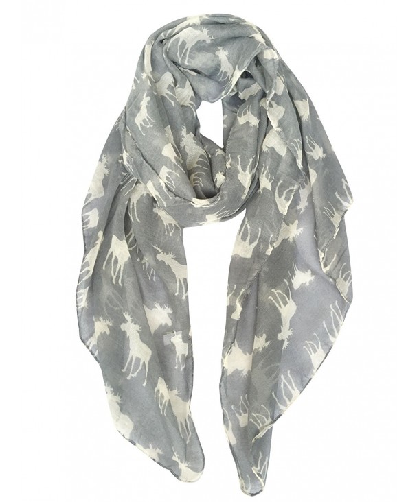 GERINLY Cute Moose Print Oblong Scarves For Women Holiday Wrap Scarf - Gray - CP12MAV26LE