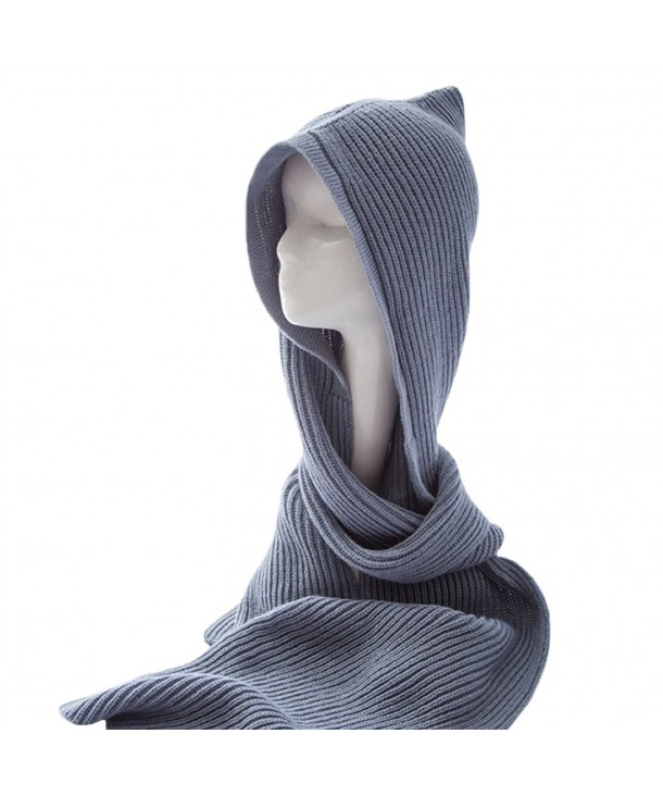 Unisex Winter Bomber Hats Knit Hooded Scarf Wrap Cap Hoodie Scarves Shawl Crochet Hat - Gray - CX187I3RG5Y