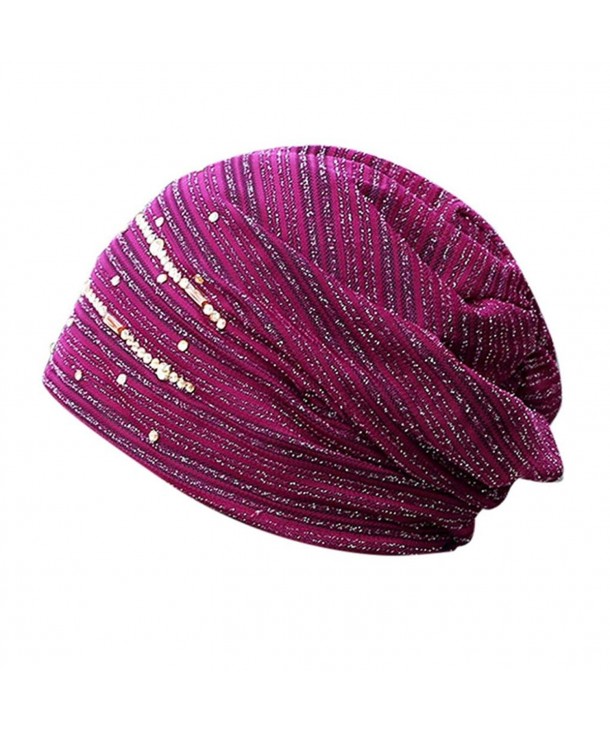 Showking Women Hijab Lace Ninja Underscarf Head Islamic Cover Bonnet Beanie Hat - Purple - CG188KG46KE