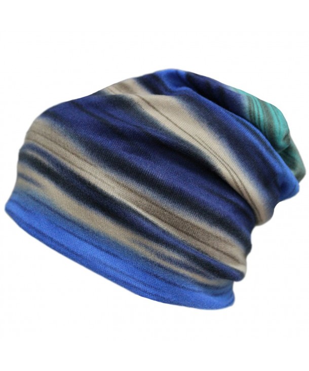 Womens Winter Fleece Rainbow Stripes Slouchy Baggy Beanie Hat Cap Hood Hairband - Blue - CV12EQ4PQ01