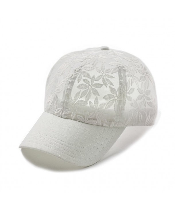 Hatsandscarf CC Exclusives Cotton Lace with Solid Brim Baseball Cap (BA-53) - White - C117X3L6MDR