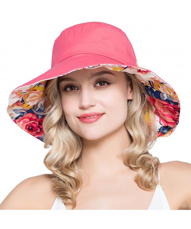 OLEWELL Women's Floppy Foldable UPF 50+ Hat-Summer Sun Beach-Wide Brim Cap - Pink - CM183TGC0IA