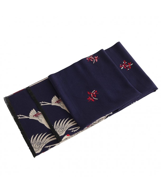 Women's Big Long Shawl Crane Pattern Japanese Winter Warm Scarf for Cold Weather - Navy Red - C01880965X3