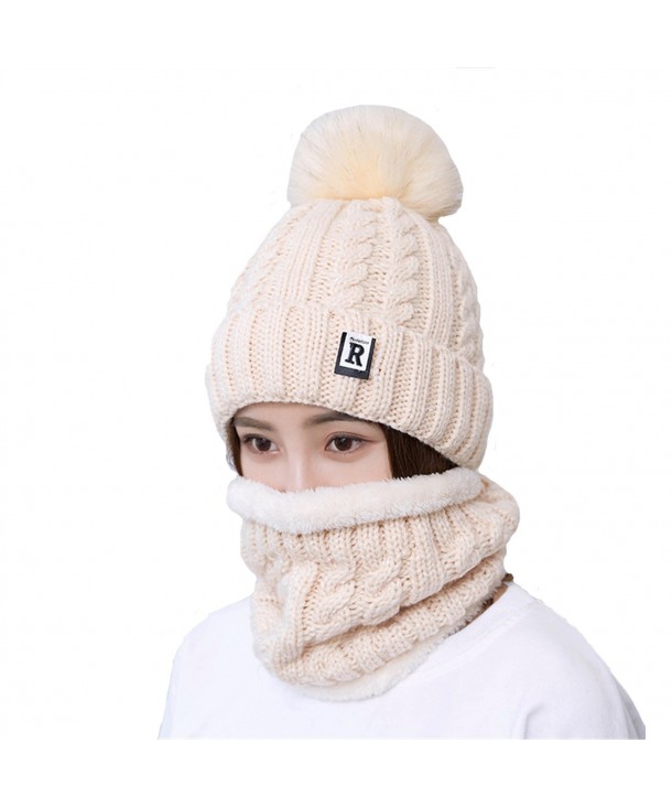 Leories Womens Beanie Winter Hat Scarf Set Slouchy Warm Snow Knit Skull Cap - Beige - C2187LG57N3