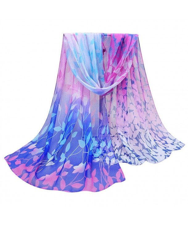 XUANOU Women Design Bright-coloured Printed Silk Soft Chiffon Shawl Wraps Scarf - Blue - CM12MNX2XGH