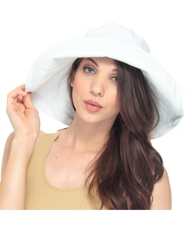 Lullaby Women UPF50+ Summer Beach Hat Wide Brim Foldable Sun Bucket Hat - White - C6180337MN3