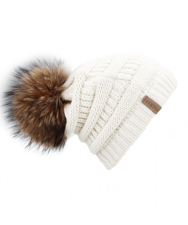 Womens Slouchy Winter Hats Knitted Beanie Caps Real Fur Pom Pom Bobble ...