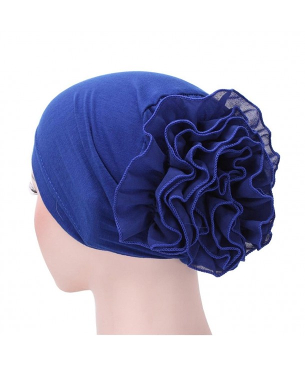 Women Head Wrap-Matoen Flower Muslim Ruffle Cancer Chemo Hat Beanie Scarf Turban Cap - Dark Blue - CZ185O26YIM