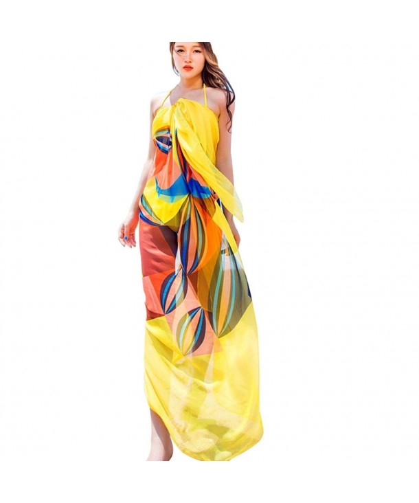 Leezo Women Summer Beach Bikini Swimsuit Wrap Chiffon Shawl Scarf Cover UPS - Yellow D - C817YGRUO0D