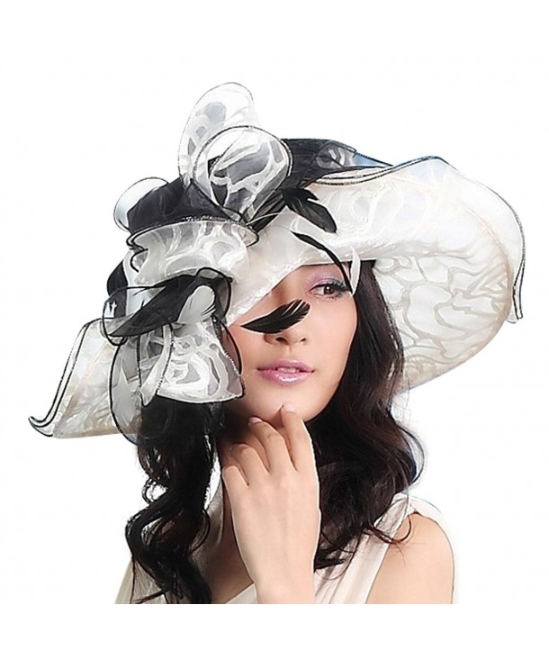 June's young Fancy Floppy Ruffle Glass Organza Ribbon Church Hat(white/black) - CT11OIBGZVR