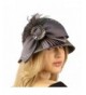 Winter Wool Baguette Bling Ribbon Feathers Cloche Bucket Hat Adjustable - Gray - CJ11FW6RQI3