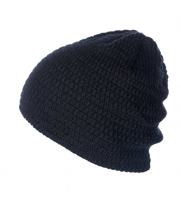 C.C-US Men Winter Hat Soft Knit Skull Cap Dual Layers Thick Warm Ski Beanie - Black - CM184HMGHCX