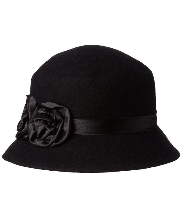 Sakkas Alice Satin Rose Vintage Style Wool Cloche Hat - Black - CT11GBXK5TD