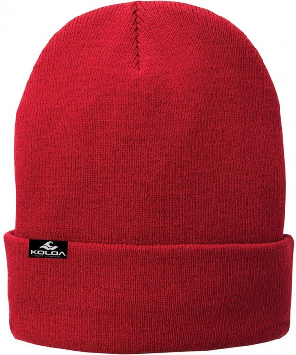 Koloa Surf Soft & Cozy Fleece Lined Fold Beanies in 12 Colors - Athletic Red - CG128VOJUQD