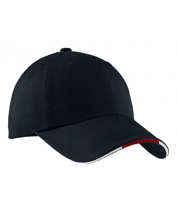 Port Authority Men's Sandwich Bill Cap with Striped Closure - Classic Navy/Red/White - C011459PTEB