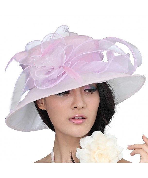 June's Young Fashion Women Hats Wide Brim Summer Sun Hat Beach Hat Organza - Pink - C111O9OCW79