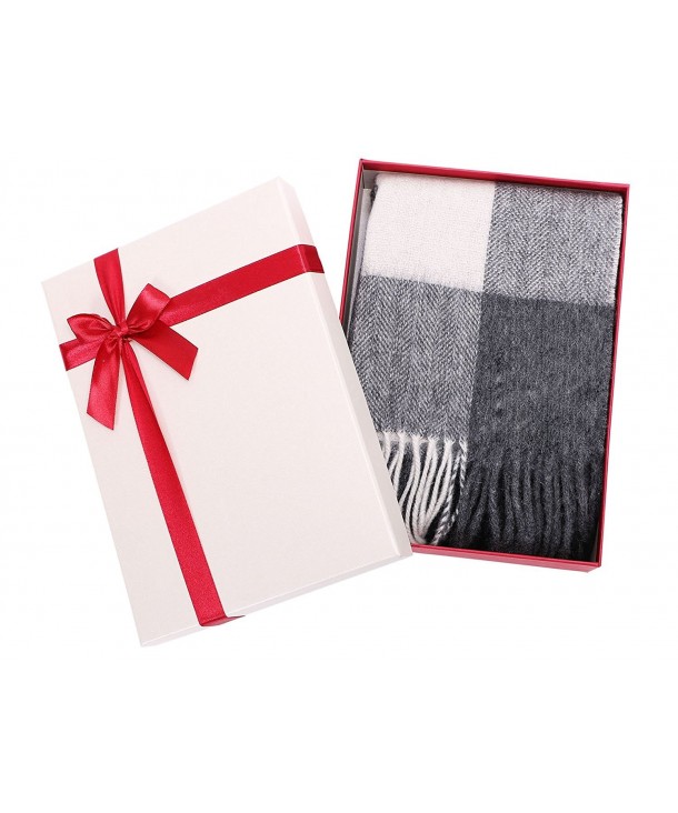 Luxuriously Soft Cashmere Winter Scarf Gift Box Set - Black White Grey Plaid - CO1867UEZ6C