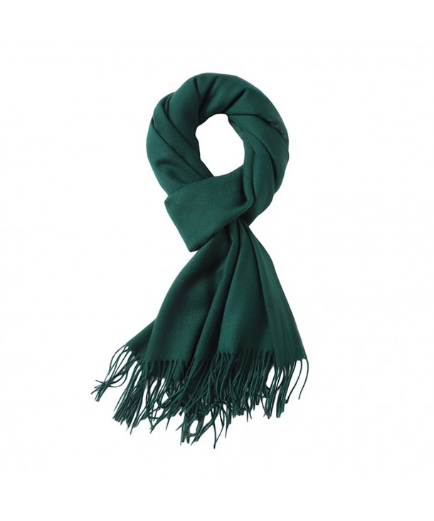 SUNDAYROSE Blanket Scarves Womens Winter Warm Oversized Cashmere Feel Tassel Solid Wrap Shawl - Dark Green - C3187OR2467