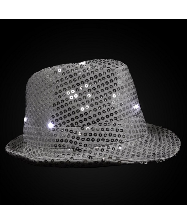 Silver LED Flashing Fedora Hat with Sequins - C4117GPBYRR