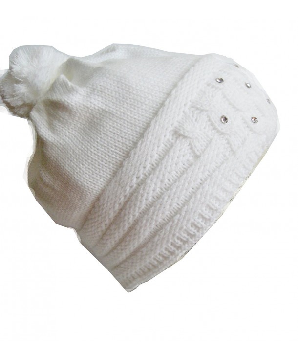 Winter Hat for Women Beautiful Ski Beanie Rhinestones Knitted Hat Frost Hats M-115 - White - CR11B2NOPT3
