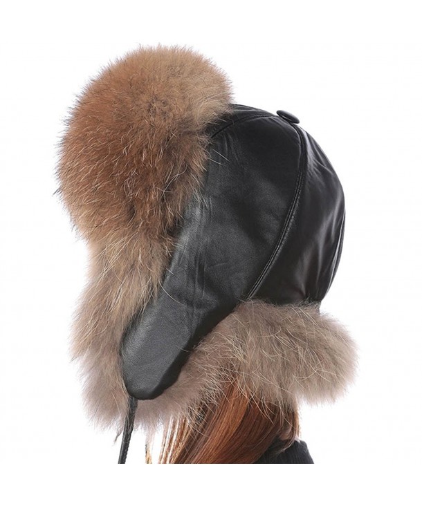 Valpeak Womens Winter Real Fox Fur Hat Genuine Leather Russian Trapper Ushanka Hats - Raccoon - CK1879ES4HK