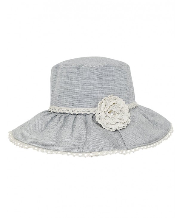 Dahlia Women's Summer Sun Hat - Lace Flower Shapeable Edge Bucket Hat - Blue Gray - CO11L1P6O9L