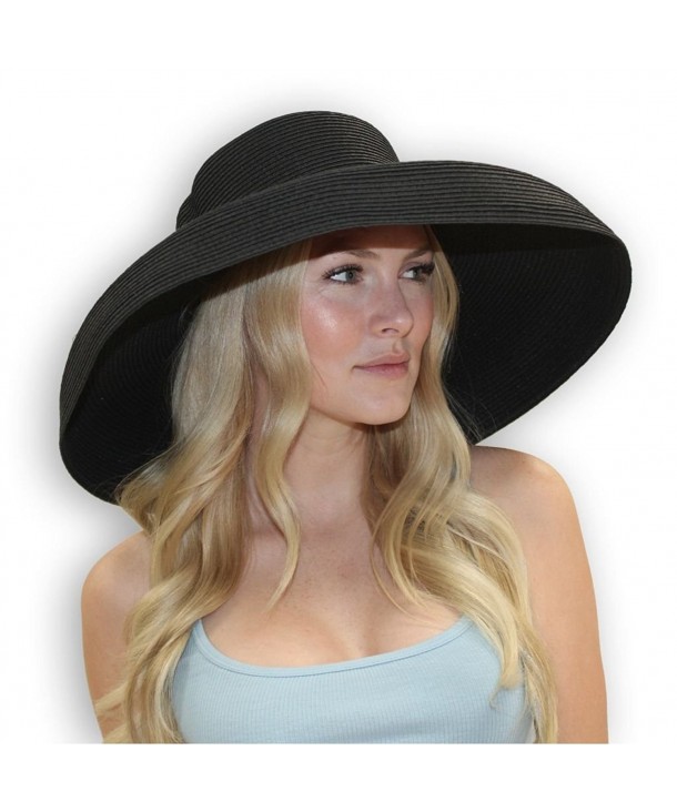 Chloe Wide Brim Derby Hat Women's Dress Sun Hat Fancy Tiffany Style (Large- Black) - CC11VWWBG5F