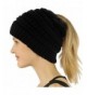 Yeewin BeanieTail Womens Ponytail Knit Messy High Bun Beanie Solid Ribbed Hat Cap With Ponytail Hole - Black - CE188XWKDHO