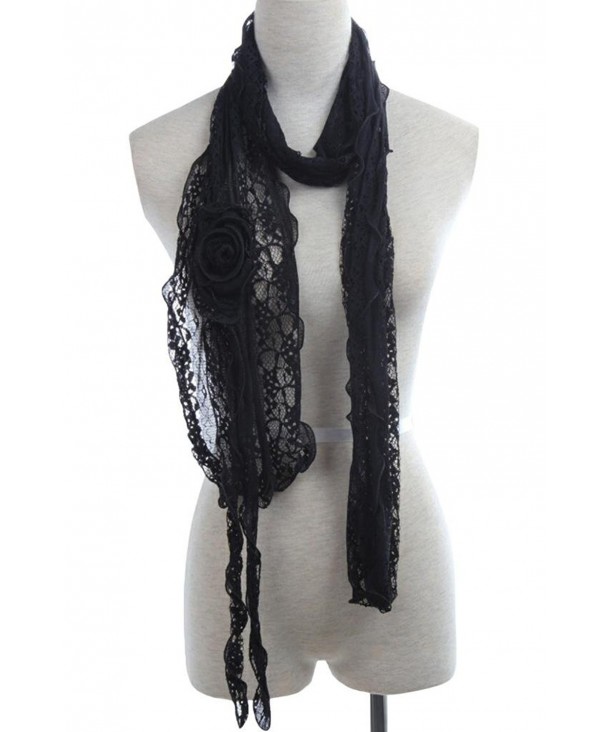 YYSTAR Women's Sweet Small Lightweight Lace Trim Knitted Neck Scarf - Black - CQ11NS4KW9V