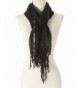 Women Lightweight Metallic Pleated Scarf Shwal Sequin Stripe Scarf Shwal with Fringes - 50 Black - CF12G4ALYMD